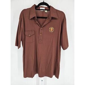Vintage SporThompason Mens Sz XL Short Sleeve Polo Shirt Brown USMC Marines